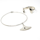 Hans Hansen Jewelry Set - Mid Century Modernist Sterling Silver Black Enamel Necklace Pendant #323 & Cuff Bracelet - Circa 1960s Era Jewelry