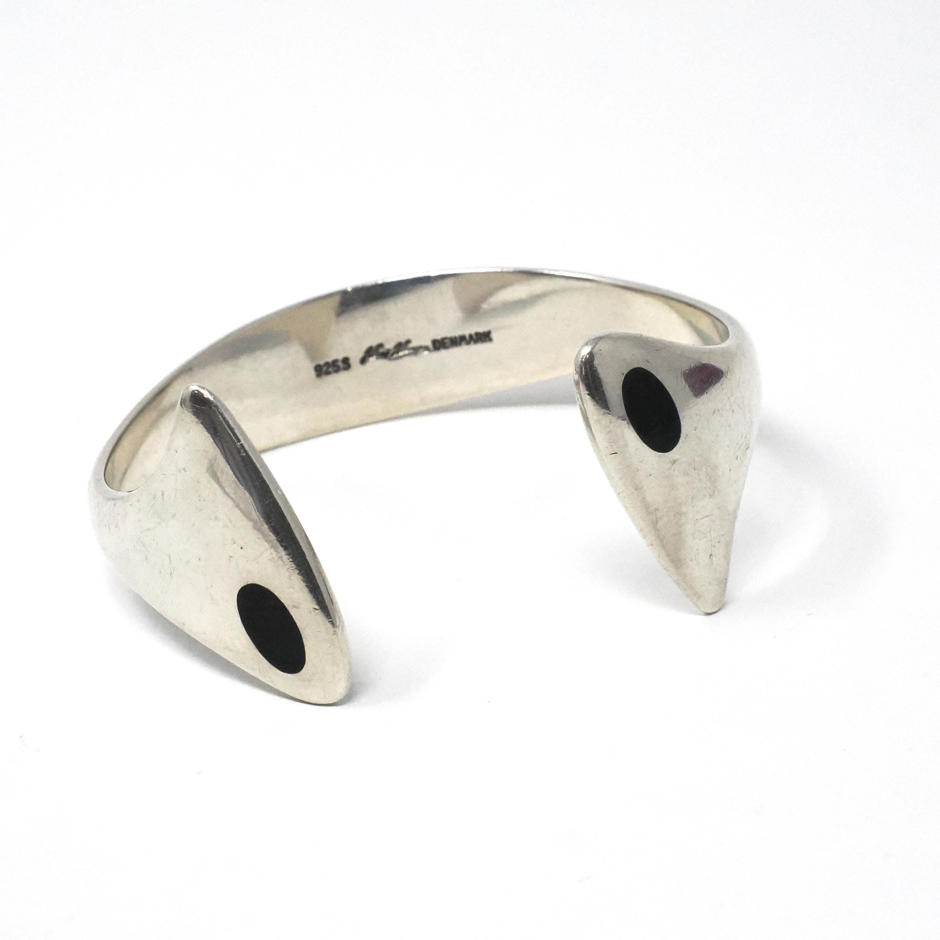 Hans Hansen Jewelry Set - Mid Century Modernist Sterling Silver Black Enamel Necklace Pendant #323 & Cuff Bracelet - Circa 1960s Era Jewelry