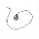 Created Star Sapphire Necklace - Retro Era 14k White Gold Round Blue Cabochon & Diamond Accent Pendant - Circa 1970s Fine Birthstone Jewelry