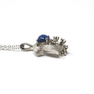 Created Star Sapphire Necklace - Retro Era 14k White Gold Round Blue Cabochon & Diamond Accent Pendant - Circa 1970s Fine Birthstone Jewelry