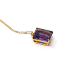 Modern Amethyst Necklace - Estate 14k Yellow Gold Rectangular Cut Purple Pendant Charm - Circa 2000s February Birthstone Y2k Fine Jewelry