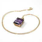 Modern Amethyst Necklace - Estate 14k Yellow Gold Rectangular Cut Purple Pendant Charm - Circa 2000s February Birthstone Y2k Fine Jewelry