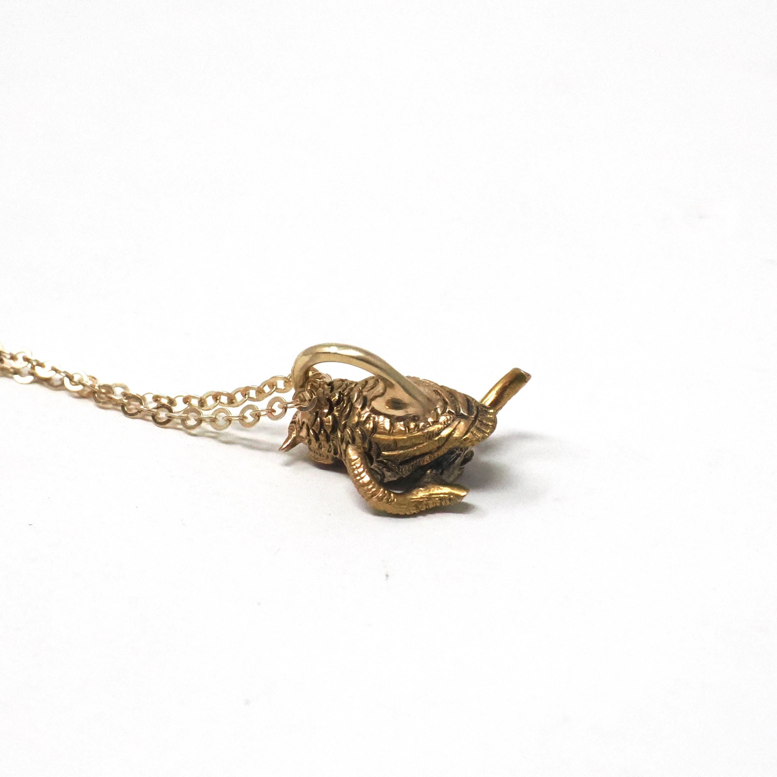 Vintage Owl Pendant - Retro 14k Yellow Gold Figural Avian Charm Necklace - Circa 1960s Red Created Ruby Eyes Fine Dainty Bird Fine Jewelry