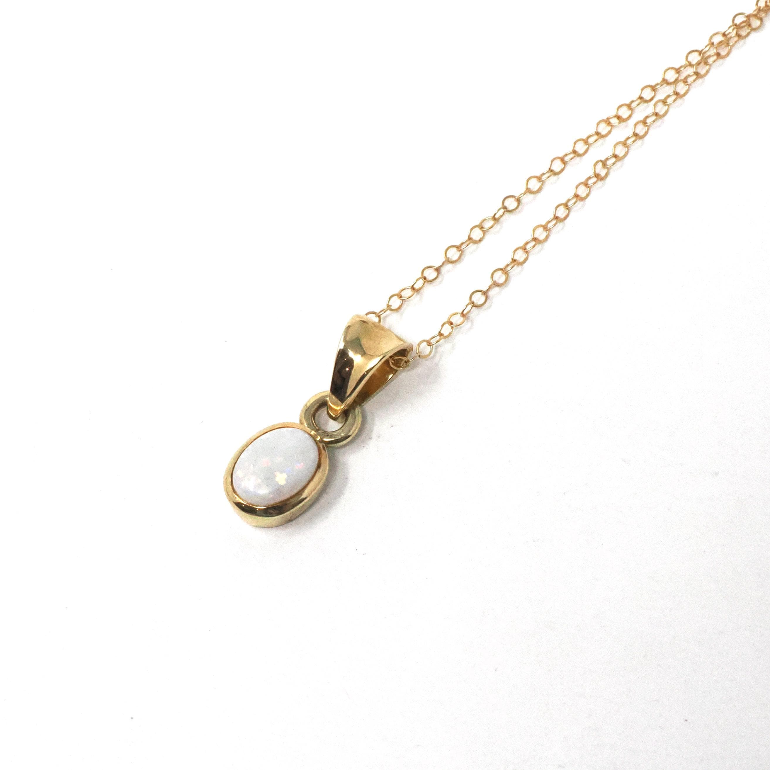 Natural Opal Pendant - Estate 14k Yellow Gold Cabochon .67 Cut CT Gem Necklace - Modern Circa 2000's Era October Birthstone Fine Jewelry
