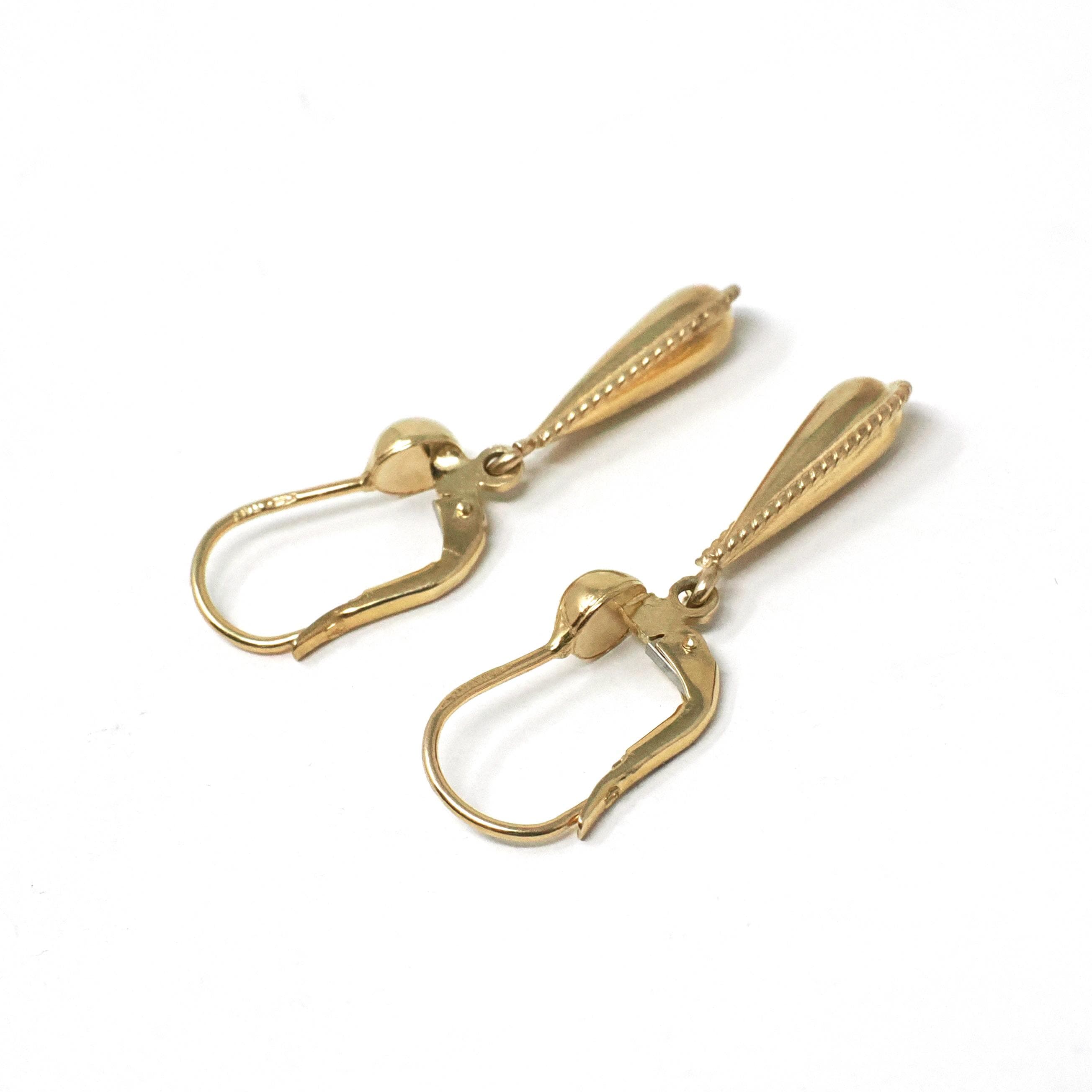 Estate Teardrop Earrings - Modern 14k Yellow Gold Lever Back Dangle Charms - Circa 1990s Era Minimalist Hollow Fine Statement Jewelry