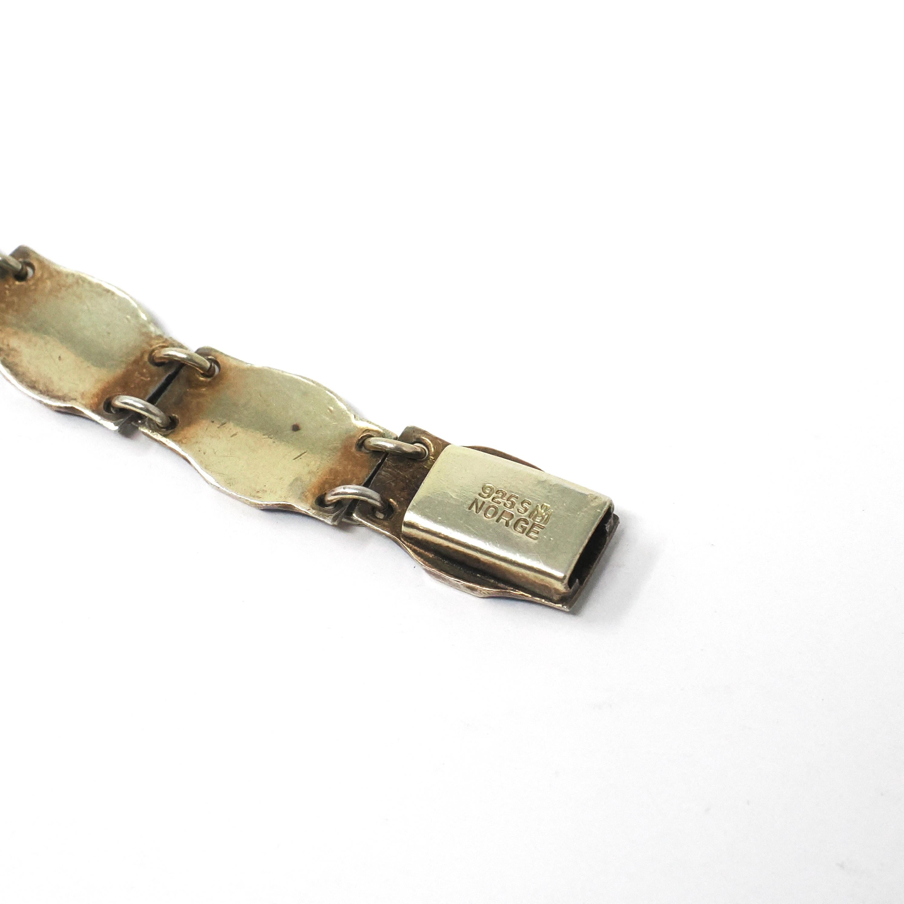 Guilloche Enamel Bracelet - Vintage Sterling Silver Blue & Black Geometric Linear Panels - Circa 1940s Signed Bernard Meldahl Danish Jewelry