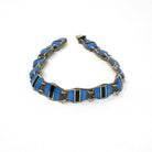Guilloche Enamel Bracelet - Vintage Sterling Silver Blue & Black Geometric Linear Panels - Circa 1940s Signed Bernard Meldahl Danish Jewelry