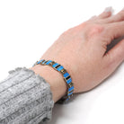 Guilloche Enamel Bracelet - Vintage Sterling Silver Blue & Black Geometric Linear Panels - Circa 1940s Signed Bernard Meldahl Danish Jewelry