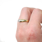 Flush Set Diamond Ring - Modern 18k Yellow Gold Platinum Two Tone .26 CT Natural Oval Unisex Engagement - Estate Size 6 Bridal Fine Jewelry