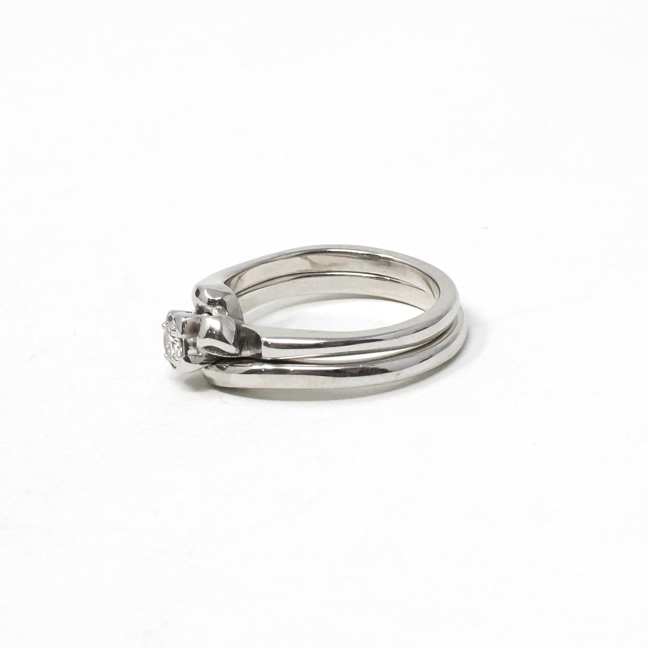 Vintage Wedding Ring Set - Mid Century 14k White Gold Illusion Diamond Engagement & Wedding Band - Circa 1950s Era Size 6 1/2 Fine Jewelry