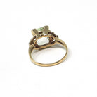 Uranium Glass Ring - Mid Century 10k Yellow White Gold Diamond Accents - Vintage Circa 1940s Size 6 Fluorescent Green Vaseline Fine Jewelry