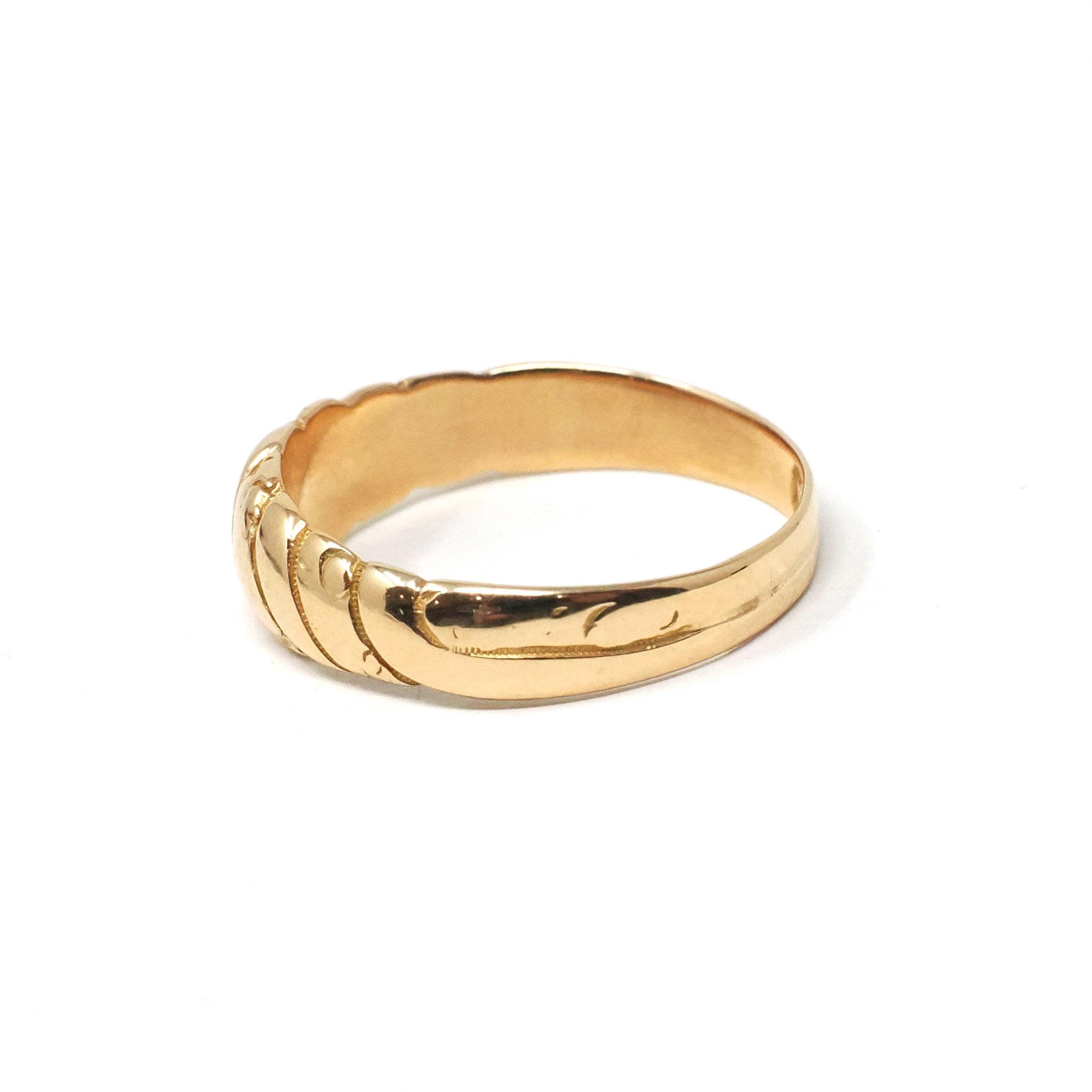 Antique Victorian Ring - Vintage 18k Yellow Gold Croissant Shrimp Style Wedding Ring - Hallmarked 1894 Era Size 8 Men's Unisex Fine Jewelry