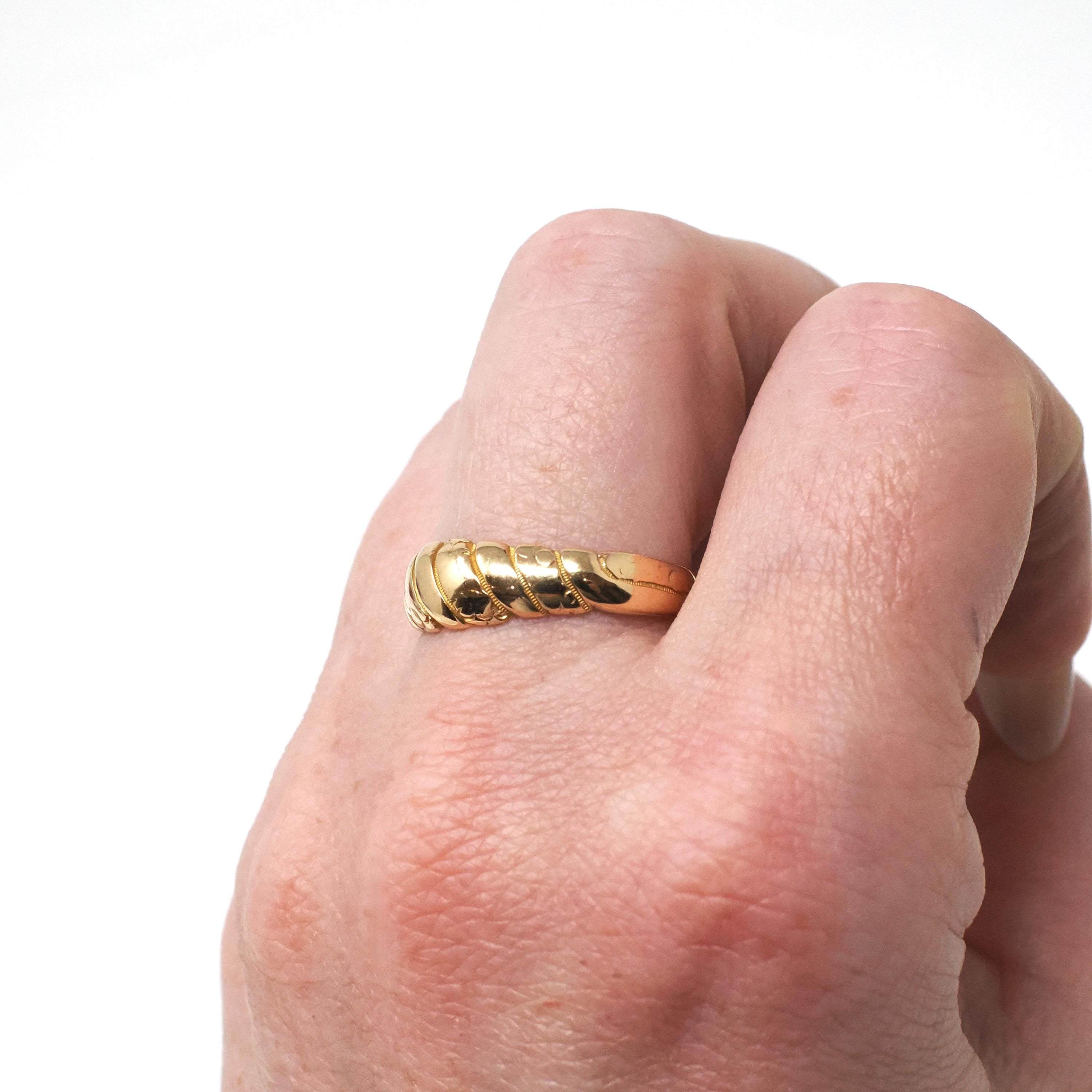 Antique Victorian Ring - Vintage 18k Yellow Gold Croissant Shrimp Style Wedding Ring - Hallmarked 1894 Era Size 8 Men's Unisex Fine Jewelry