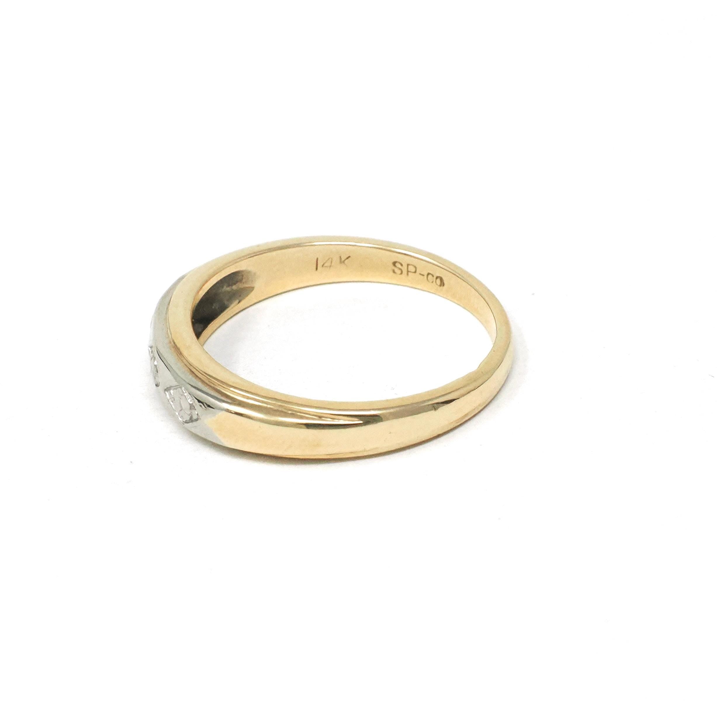 Vintage Orange Blossom Band - Retro 14k Yellow & White Gold Unisex Tapered Wedding Ring - Circa 1970s Size 9 Two Tone Stacking Fine Jewelry