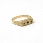 Vintage Style Sapphire Ring - Modern 14k Yellow Gold Three Blue Gemstone Band - Estate Size 6 1/2 Dainty Petite Unisex Wedding Fine Jewelry