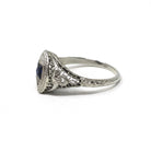 Art Deco Ring - Vintage 18k White Gold Created Sapphire & Simulated Diamonds - Circa 1920s Size 7 Filigree Fine Dainty Navette Jewelry