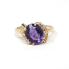 Amethyst & Diamond Ring - Estate 14k Yellow Gold Oval Purple 2.40 CT Gem - Circa 1980s Era Size 7.25 February Birthstone Fine Bypass Jewelry