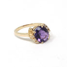 Amethyst & Diamond Ring - Estate 14k Yellow Gold Oval Purple 2.40 CT Gem - Circa 1980s Era Size 7.25 February Birthstone Fine Bypass Jewelry