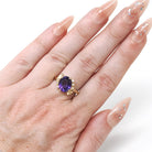 Amethyst & Diamond Ring - Estate 14k Yellow Gold Oval Purple 2.40 CT Gem - Circa 1980s Era Size 7.25 February Birthstone Fine Bypass Jewelry
