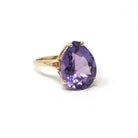 Amethyst Solitaire Ring - Modern 14k Yellow Gold Natural Pear Cut 8.00 CT Gemstone - Circa 2000s Size 9 1/4 February Birthstone Fine Jewelry