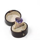 Amethyst Solitaire Ring - Modern 14k Yellow Gold Natural Pear Cut 8.00 CT Gemstone - Circa 2000s Size 9 1/4 February Birthstone Fine Jewelry