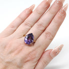 Amethyst Solitaire Ring - Modern 14k Yellow Gold Natural Pear Cut 8.00 CT Gemstone - Circa 2000s Size 9 1/4 February Birthstone Fine Jewelry