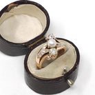 Victorian Bypass Ring - Antique 14k Rosy Yellow Gold Natural Diamonds & Cultured Pearl - Circa 1890s Era Size 3 3/4 Three Stone Fine Jewelry