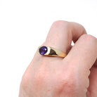 Modern Amethyst Ring - Estate 14k Yellow Gold Natural Purple Gemstone East West Half Bezel - 2000s Era Size 7.75 February Birthstone Jewelry