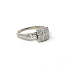 Diamond Cluster Ring - Mid Century 14k White Gold 1/2 CTW Natural Gemstones - Vintage Circa 1950s Era Size 5 3/4 Cocktail Fine Halo Jewelry