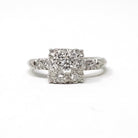 Diamond Cluster Ring - Mid Century 14k White Gold 1/2 CTW Natural Gemstones - Vintage Circa 1950s Era Size 5 3/4 Cocktail Fine Halo Jewelry