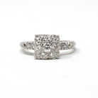Diamond Cluster Ring - Mid Century 14k White Gold 1/2 CTW Natural Gemstones - Vintage Circa 1950s Era Size 5 3/4 Cocktail Fine Halo Jewelry