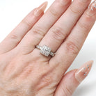 Diamond Cluster Ring - Mid Century 14k White Gold 1/2 CTW Natural Gemstones - Vintage Circa 1950s Era Size 5 3/4 Cocktail Fine Halo Jewelry