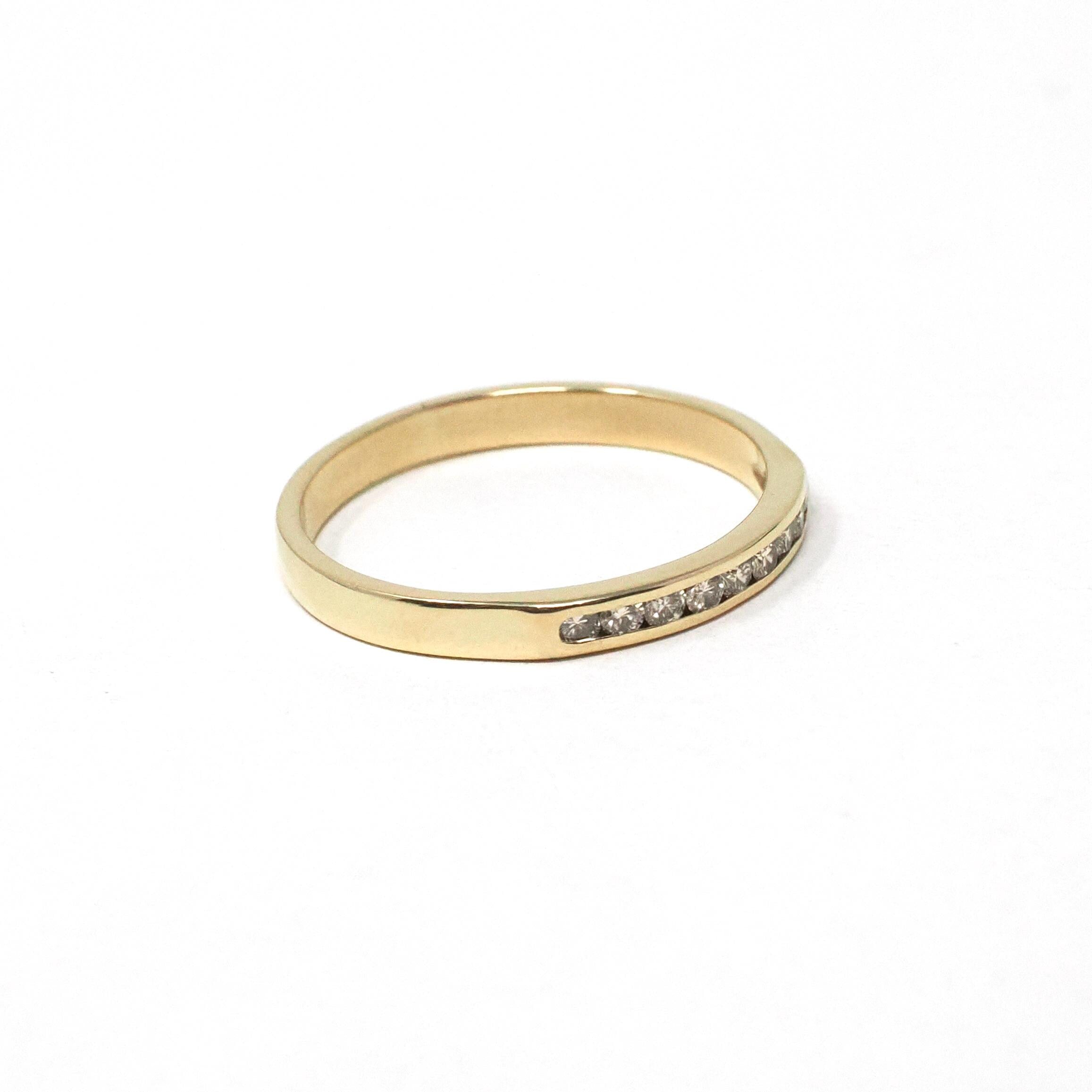 Diamond Wedding Band - Estate 14k Yellow Gold Channel Set .18 CTW 2.3 MM Ring - Circa 2000s Era Size 5 3/4 Stacking Bridal Fine Jewelry