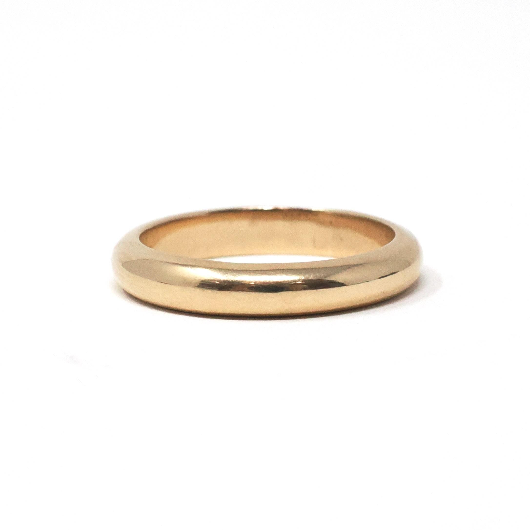 Vintage Wedding Band - Retro 9k Yellow Gold Unadorned Plain Stacking Half Round 3.4 MM Ring - Circa 1960s Era Size 5 1/2 Fine Bridal Jewelry