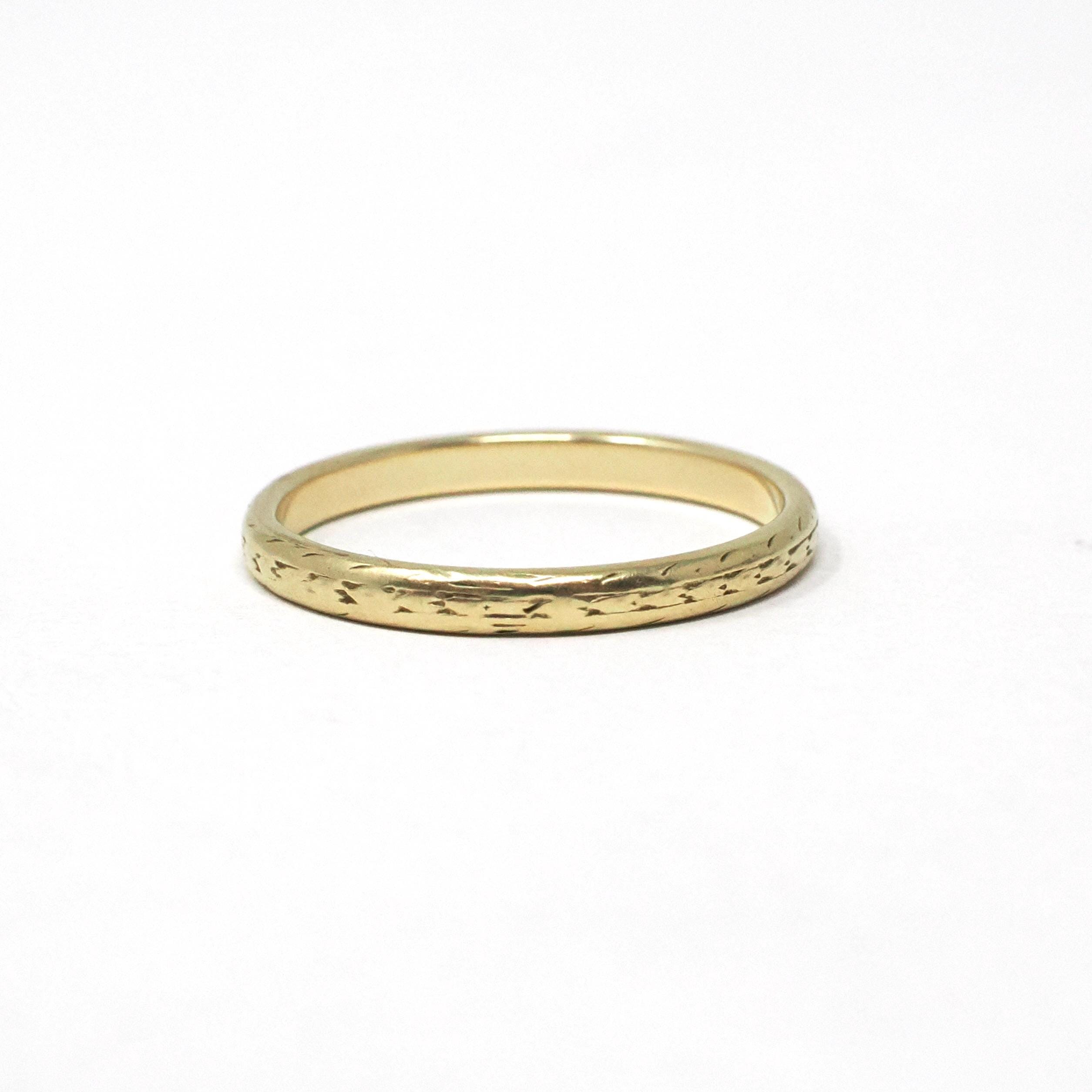 Antique Wedding Band - Art Deco Era 14k Yellow Gold Wheat Etched Pattern 2.1 MM Eternity Ring - Circa 1920s Size 5 3/4 Fine Bridal Jewelry