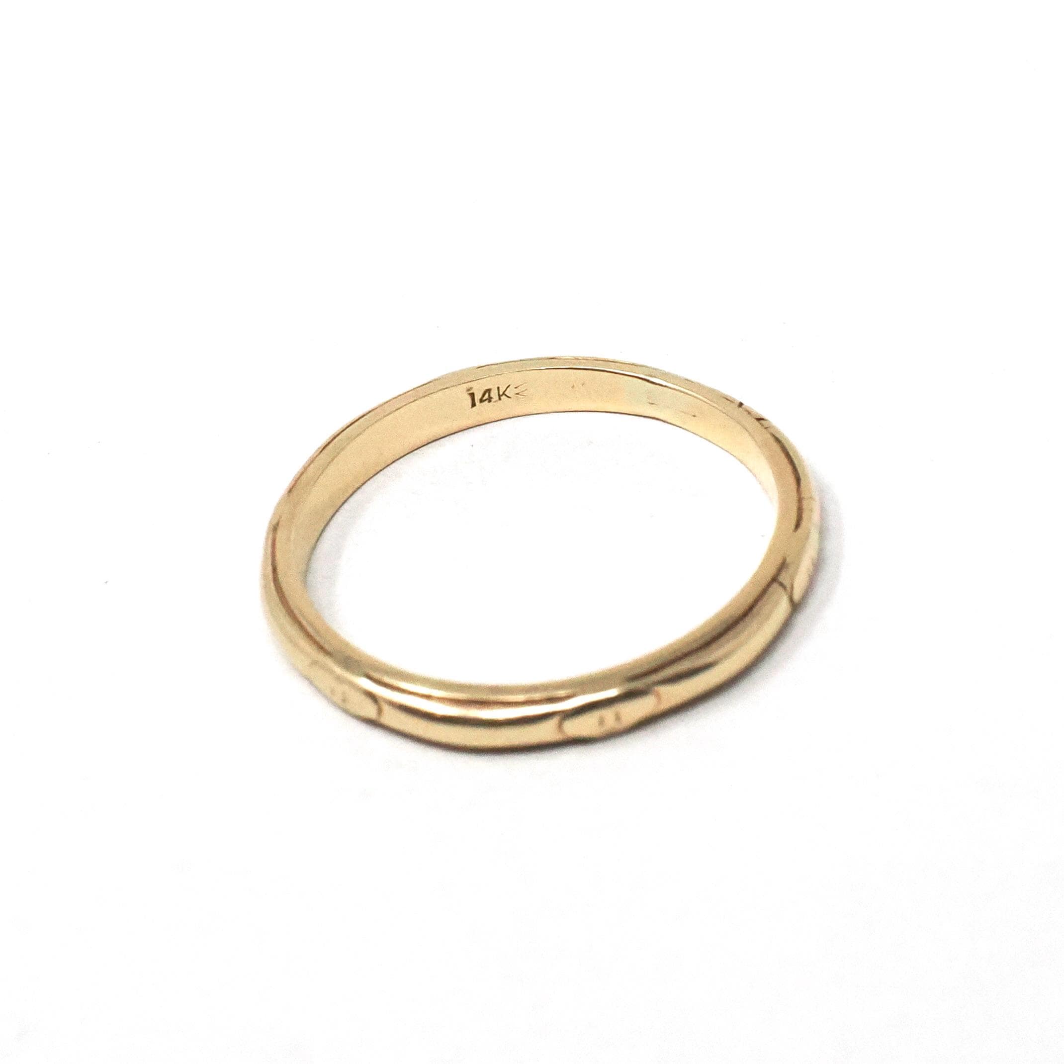 Vintage Wedding Band - Mid Century 14k Yellow Gold Milgrain Stacking Ring - Dated 1948 Size 6 3/4 Art Carved JR Wood Unisex Fine 40s Jewelry