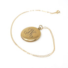 Antique "SR" & "AD" Locket - Edwardian Gold Filled Round Engraved Photo Pendant Necklace - Circa 1900s Two Side Photograph Keepsake Jewelry