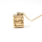 Vintage Money Safe Charm - Mid Century 14k Yellow Gold Vault Pendant Necklace - Circa 1950s Era Dollar Bill Locket Fine Financial Jewelry