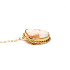 Vintage Cameo Necklace - Mid Century 14k Yellow Gold Carved Shell Woman's Profile Pendant Charm - Circa 1960s Era Statement Fine 60s Jewelry