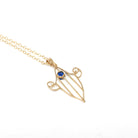 Antique Lavalier Necklace - Edwardian 10k Yellow Gold Blue Glass Stone Pendant - Circa 1910s Era Simulated Sapphire Fine Statement Jewelry