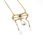 Antique Lavalier Necklace - Edwardian 10k Yellow Gold Baroque Pearl Pendant - Circa 1910s Era Simulated Blue Sapphire Glass Fine Jewelry