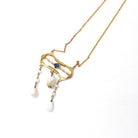 Antique Lavalier Necklace - Edwardian 10k Yellow Gold Baroque Pearl Pendant - Circa 1910s Era Simulated Blue Sapphire Glass Fine Jewelry