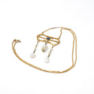 Antique Lavalier Necklace - Edwardian 10k Yellow Gold Baroque Pearl Pendant - Circa 1910s Era Simulated Blue Sapphire Glass Fine Jewelry
