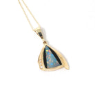 Opal Doublet Pendant Necklace - Modern 14k Yellow Gold Play Of Color Gem Onyx Inlay Diamond Accents - Circa 2000s Era Modernist Fine Jewelry