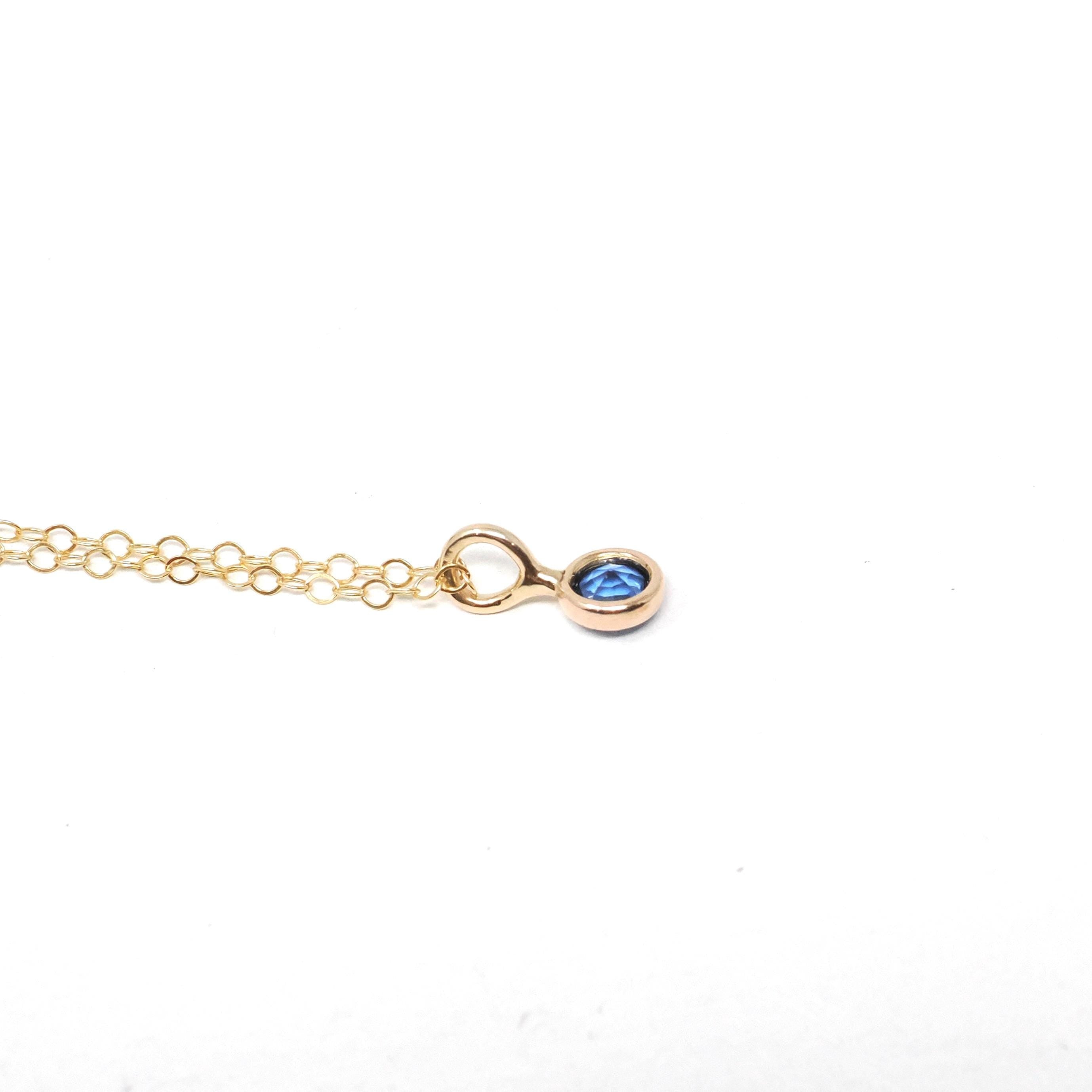 Created Sapphire Conversion Charm - Edwardian 14k Yellow Gold Blue Gem Pendant Necklace - Circa 1910s Era Upcycled Fine Birthstone Jewelry