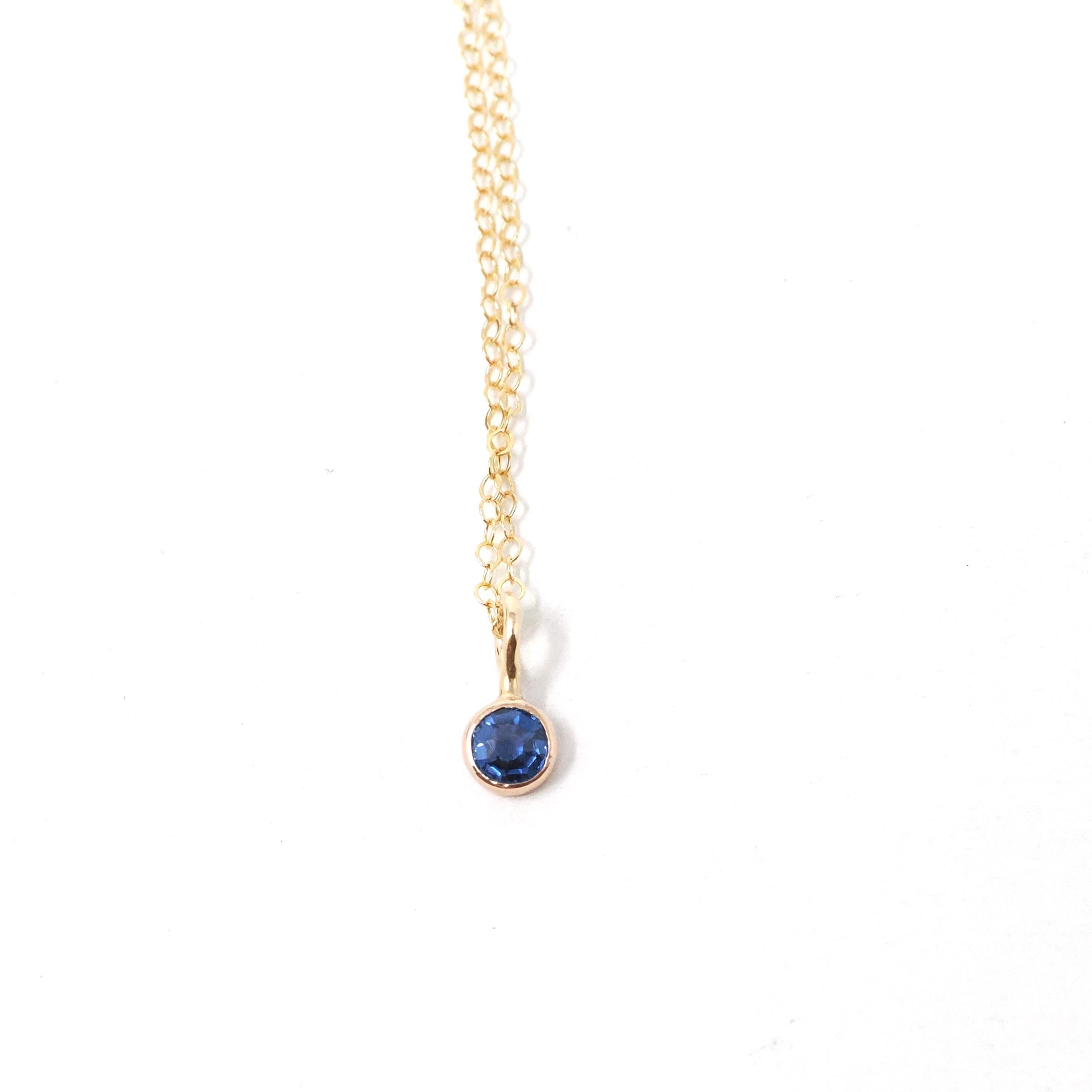 Created Sapphire Conversion Charm - Edwardian 14k Yellow Gold Blue Gem Pendant Necklace - Circa 1910s Era Upcycled Fine Birthstone Jewelry