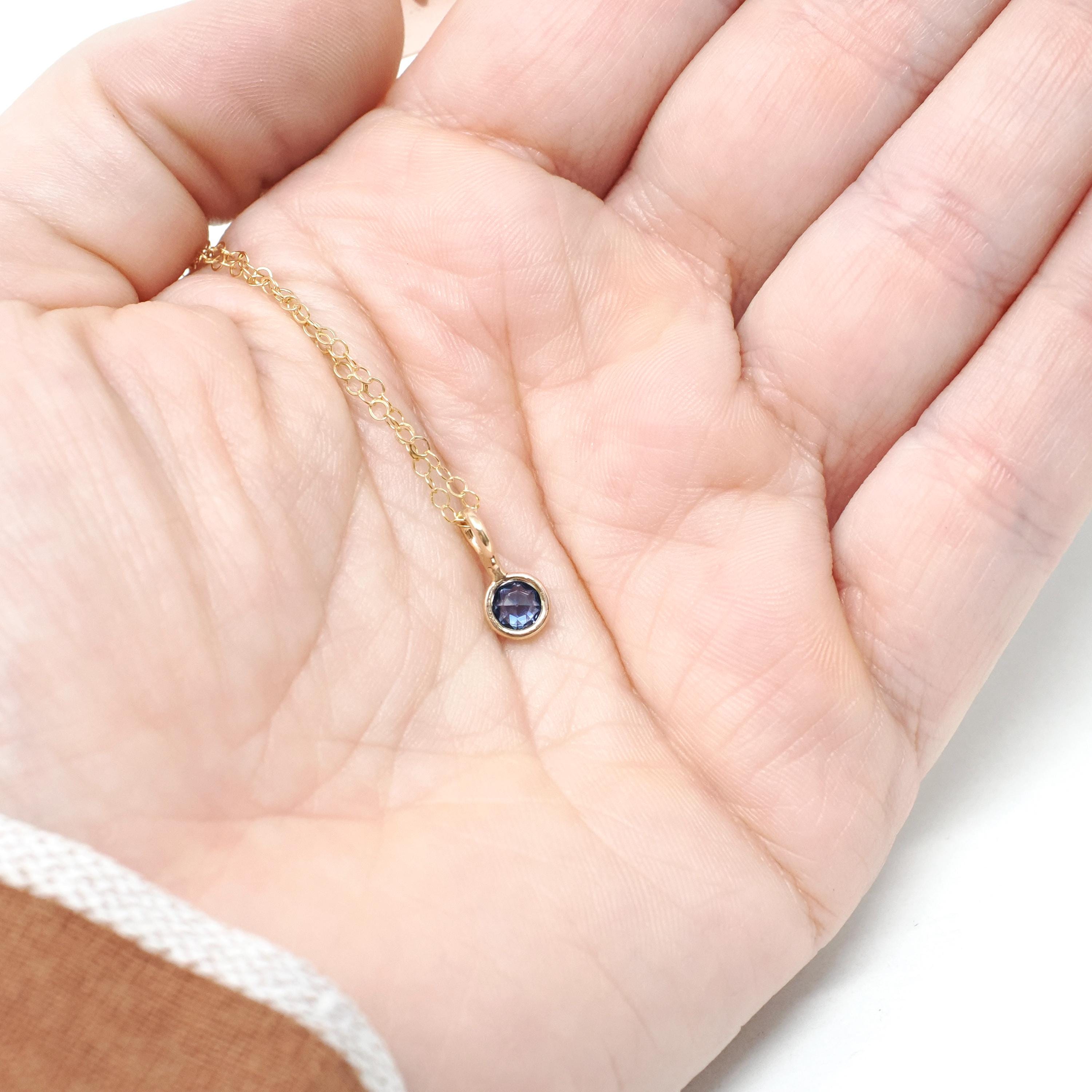 Created Sapphire Conversion Charm - Edwardian 14k Yellow Gold Blue Gem Pendant Necklace - Circa 1910s Era Upcycled Fine Birthstone Jewelry