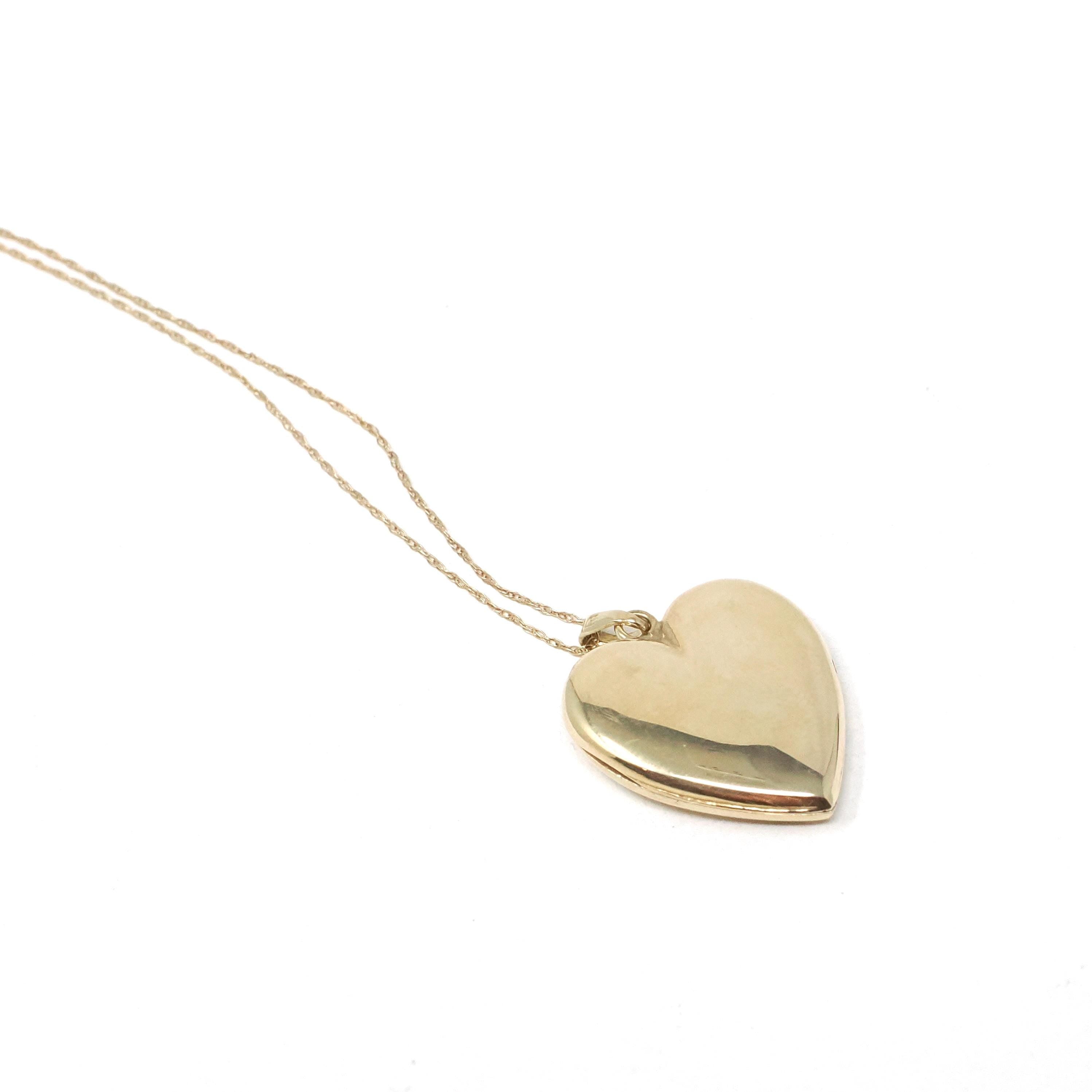 Vintage Heart Locket - Retro 10k Yellow & White Gold Geometric Charm Pendant Necklace - Circa 1940s Era Keepsake Fine Diamond Accent Jewelry