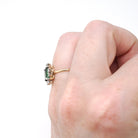 Tourmaline & Diamond Ring - Modern Era 14k Yellow Gold Natural Emerald Cut Green Gem - Estate Size 5 Alternative Engagement Fine Jewelry