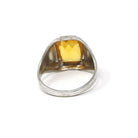 Simulated Yellow Sapphire Ring - Mid Century Sterling Silver Glass Stone Signet - Circa 1940s Era Size 10 1/4 Statement OB Fashion Jewelry